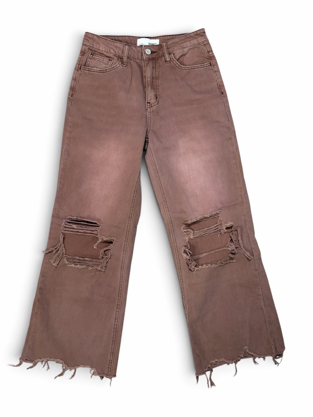 VERVET Jeans Women’s 24 Brown High Rise Cropped Wide Leg Distressed Raw Hem